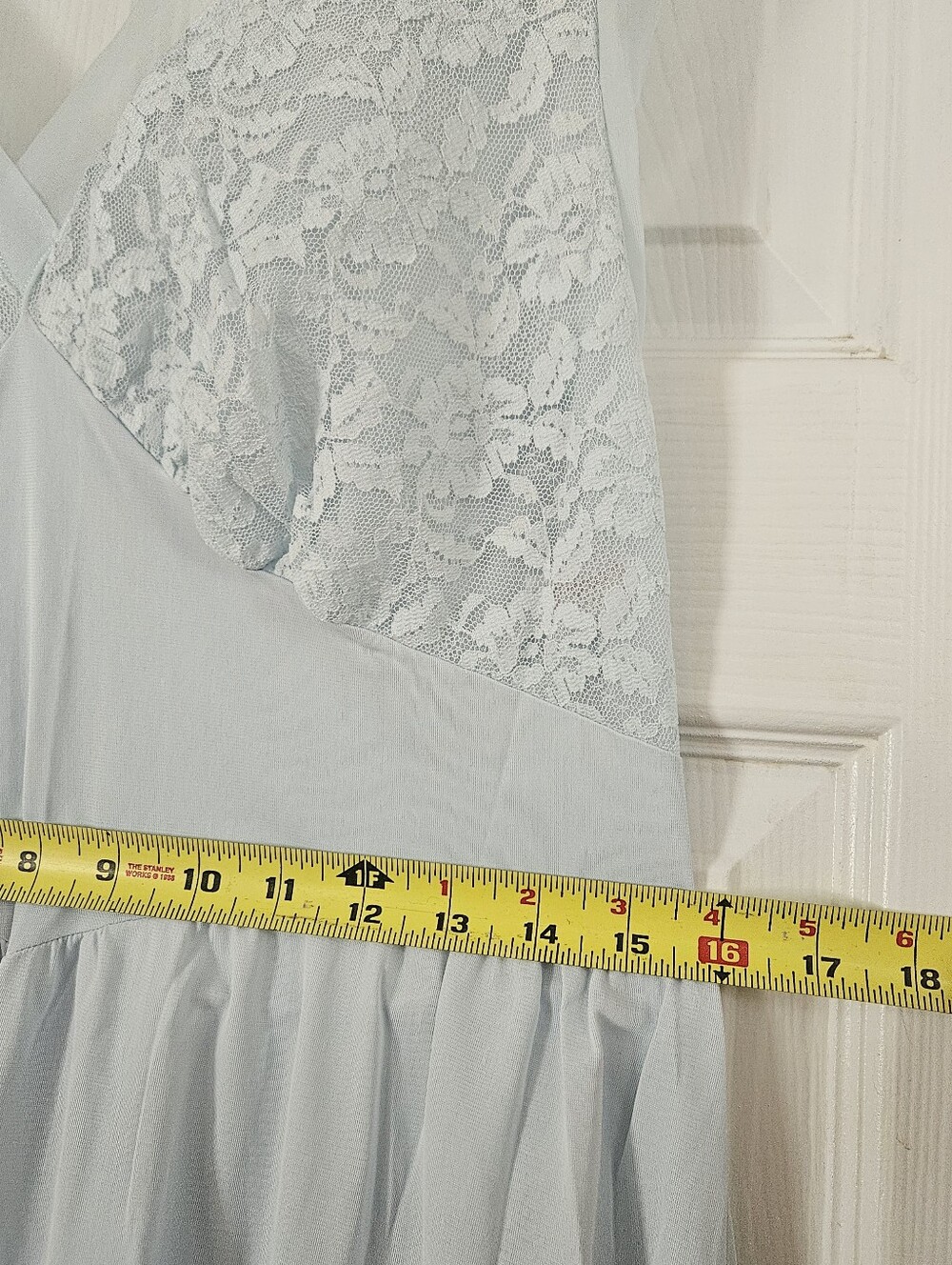 Vintage Light Blue Lace Bodice Double V-Neck Slip Dress - Picture 4 of 6